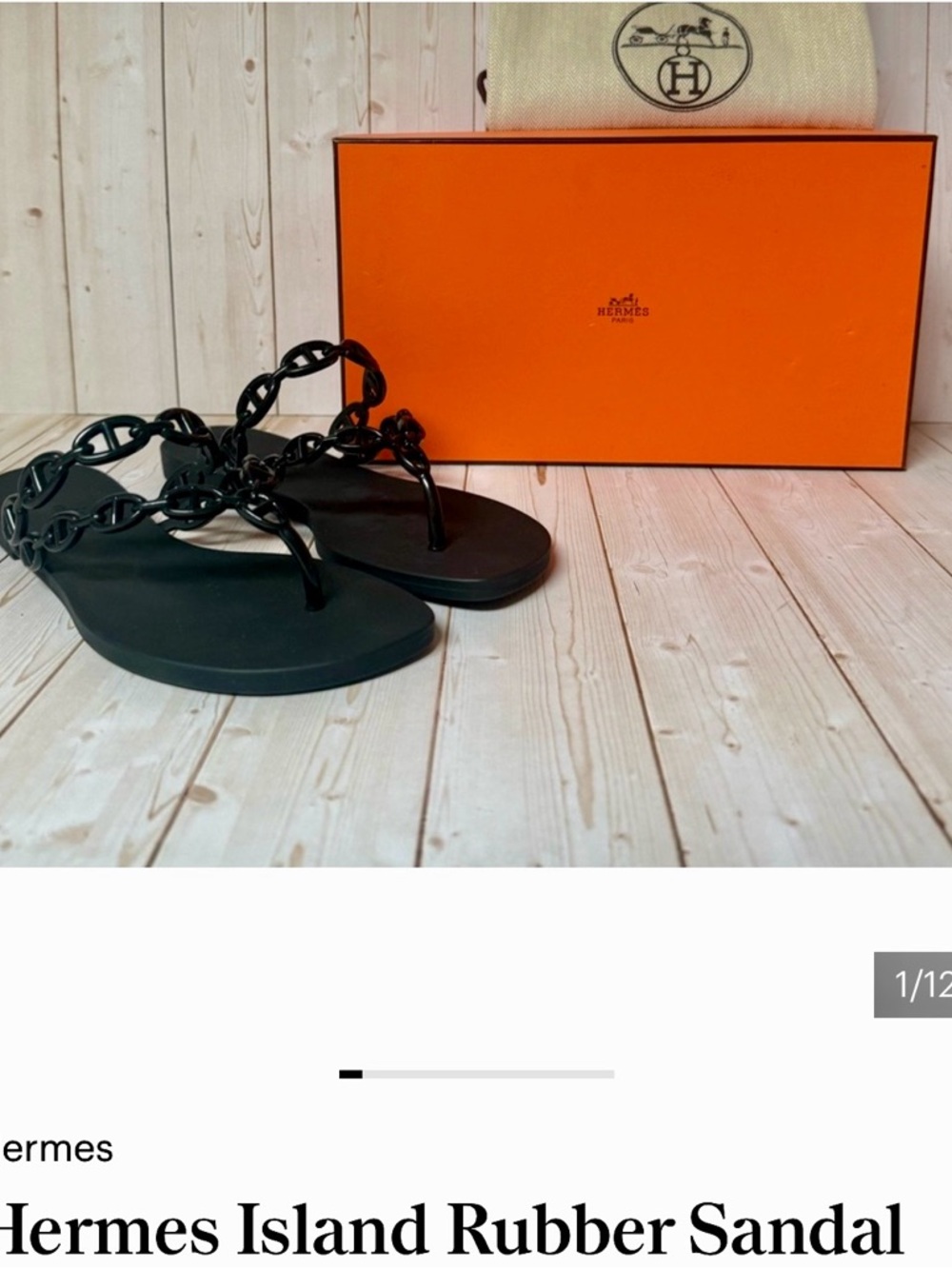 Hermes Black Rubber Chain-Detail Thong Sandals - ONLY WORN 1x. - Size 8